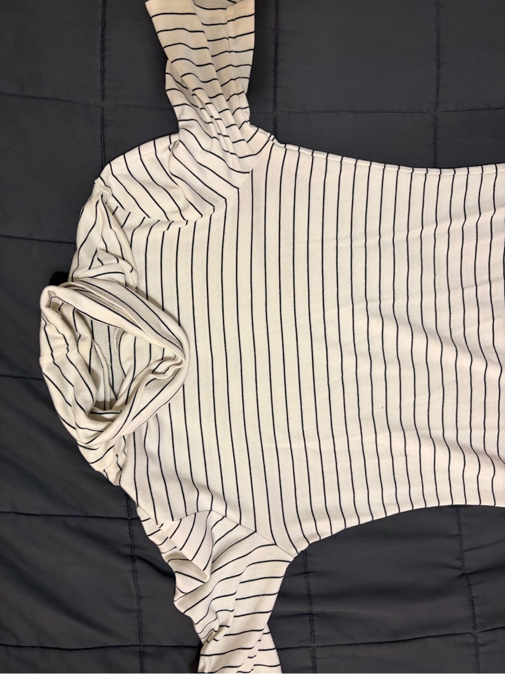 Striped Cream and Black turtleneck Long-Sleeve Women's Top
